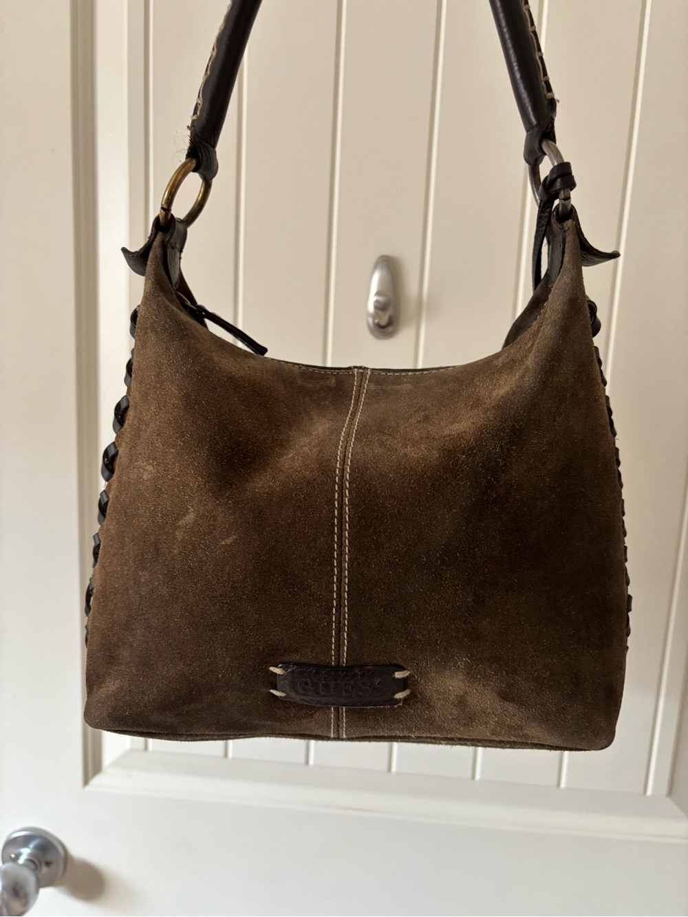 GUESS Genuine Leather Brown Suede Hobo Shoulder Bag Y2K Boho